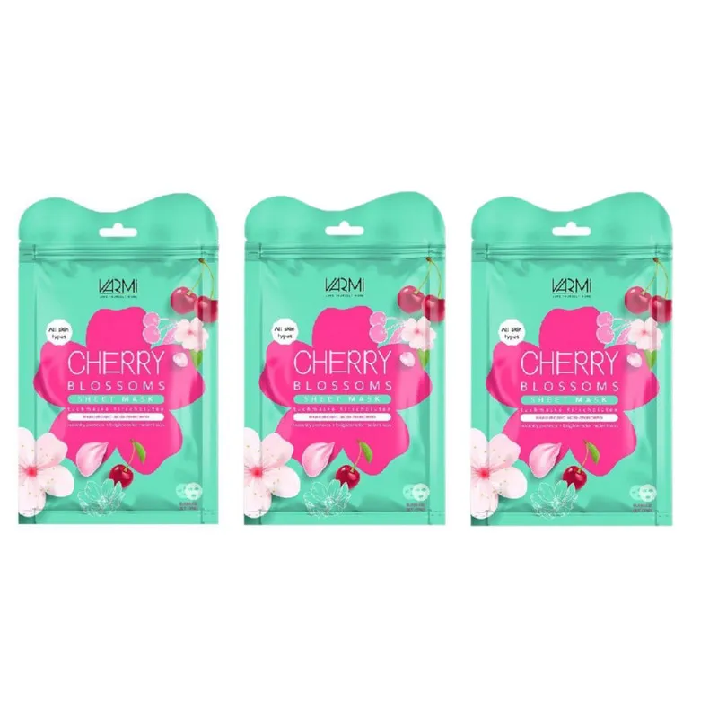 دبل شیت ماسک آبرسان و روشن کننده صورت وارمی مدل شکوفه گیلاس حجم 45 میلی لیتر بسته 3 عددی