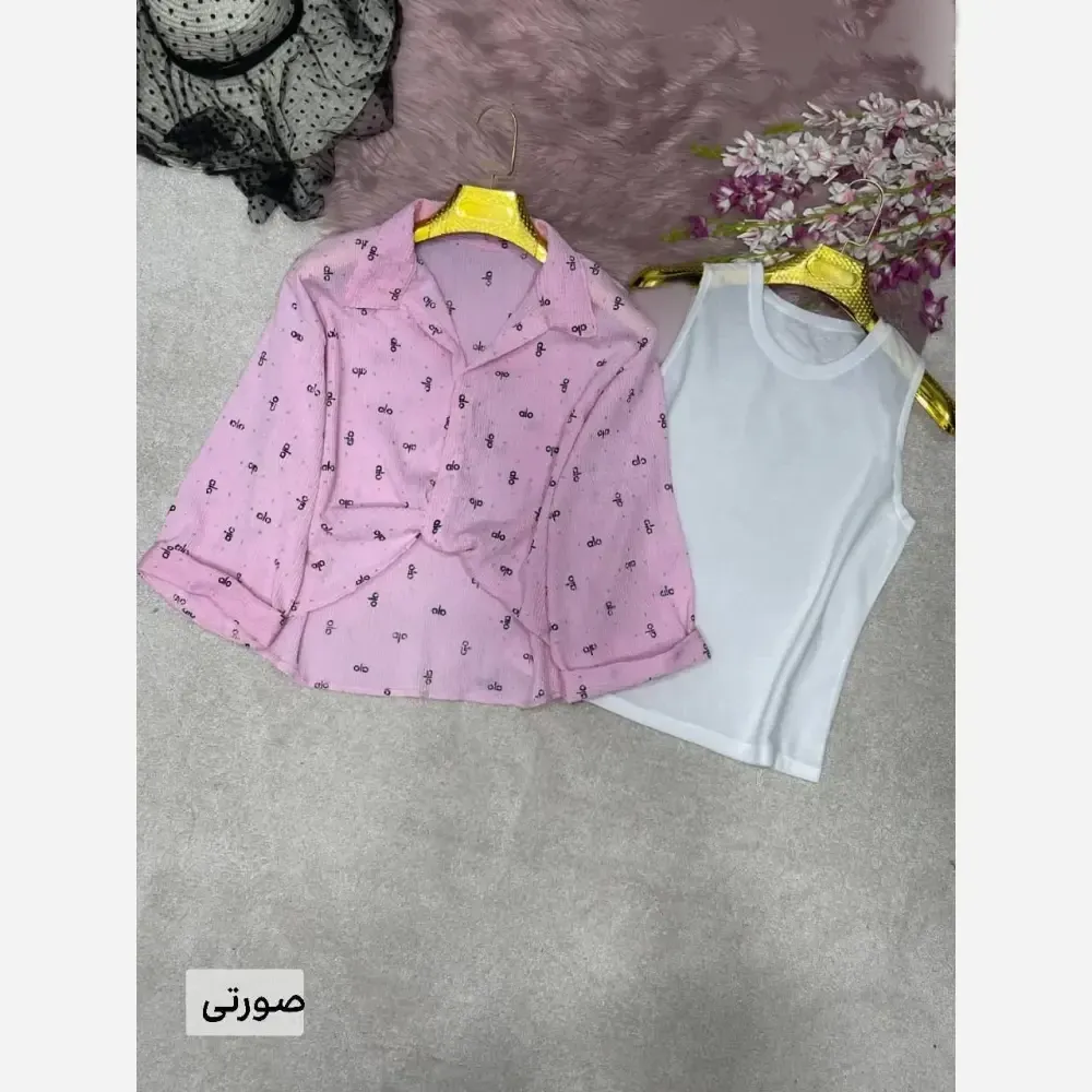 ست شومیز و کراپ زنانه مدل بنیس جنس پنبه پفکی فری سایز 38 تا 46