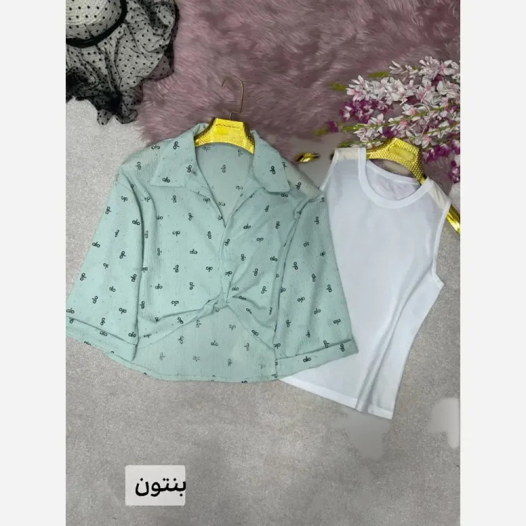 ست شومیز و کراپ زنانه مدل بنیس جنس پنبه پفکی فری سایز 38 تا 46