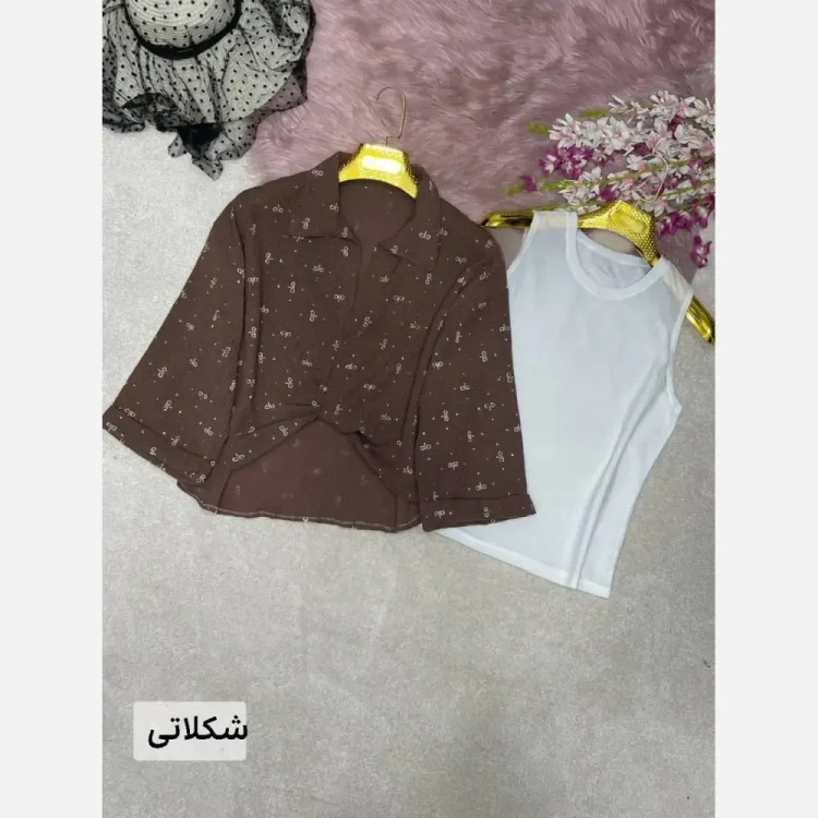 ست شومیز و کراپ زنانه مدل بنیس جنس پنبه پفکی فری سایز 38 تا 46