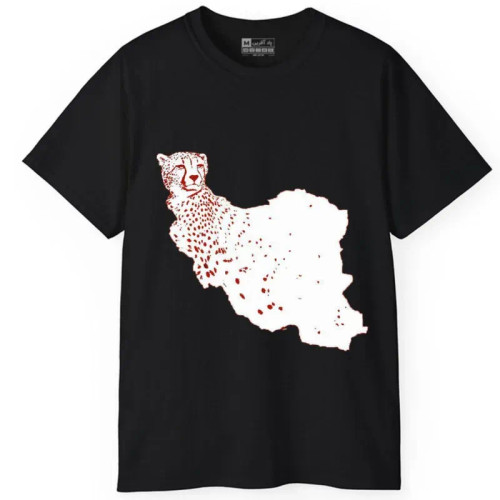 تی شرت آستین کوتاه مردانه طرح نقشه ایران و گربه یقه گرد نخ پلی استر