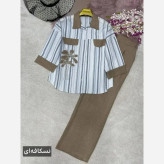 ست شومیز شلوار لنین بیسکویتی و شانتون مدل نوگل سایز 38 تا 46