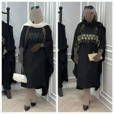 ست پیراهن رویه دار زنانه کرپ بوگاتی رنگ طلایی فری سایز