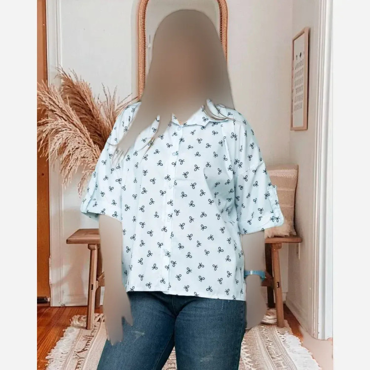 شومیز مانتویی پاپیون جنس بوگاتی درجه یک فری سایز