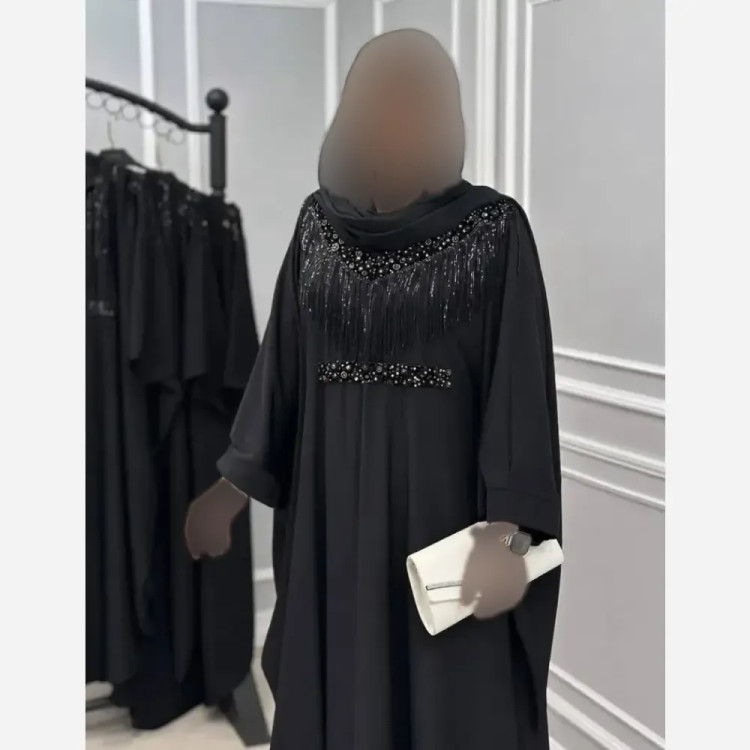 عبای زنانه مدل شهربانو جنس الیزه رنگ مشکی سایز فری سایز