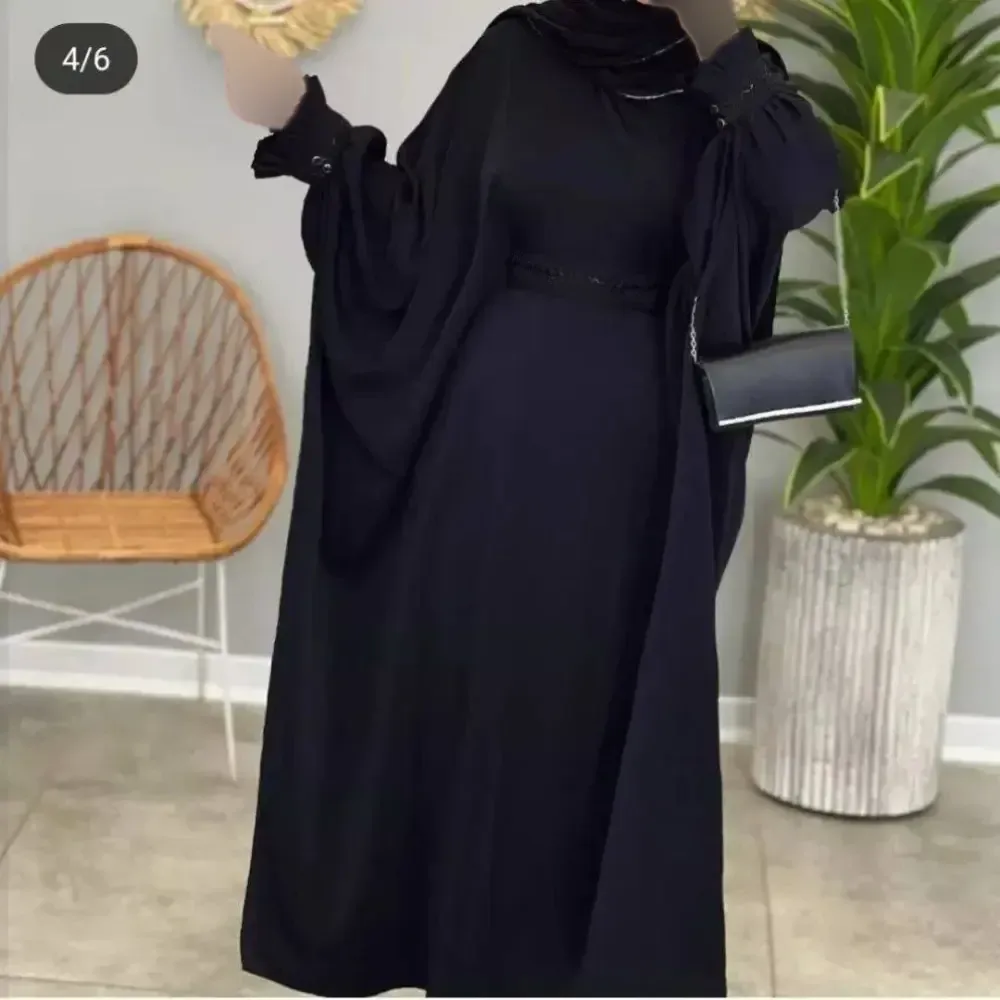 عبا مشکی زنانه مدل سلنا جنس الیزه فری سایز تا 60 قد 140