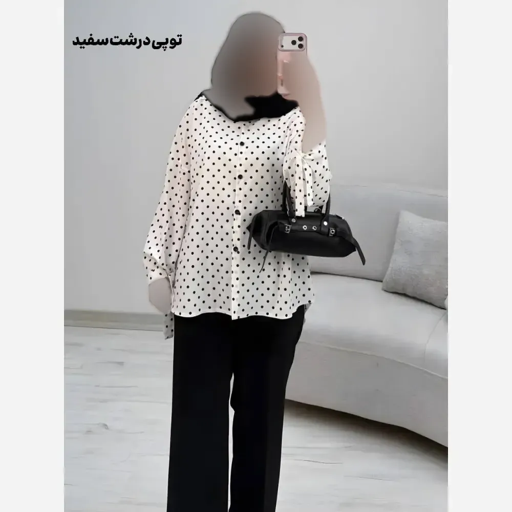 شومیز طرحدار چیچک جنس کرپ الیزه چاپی سایز فری 38 تا 48