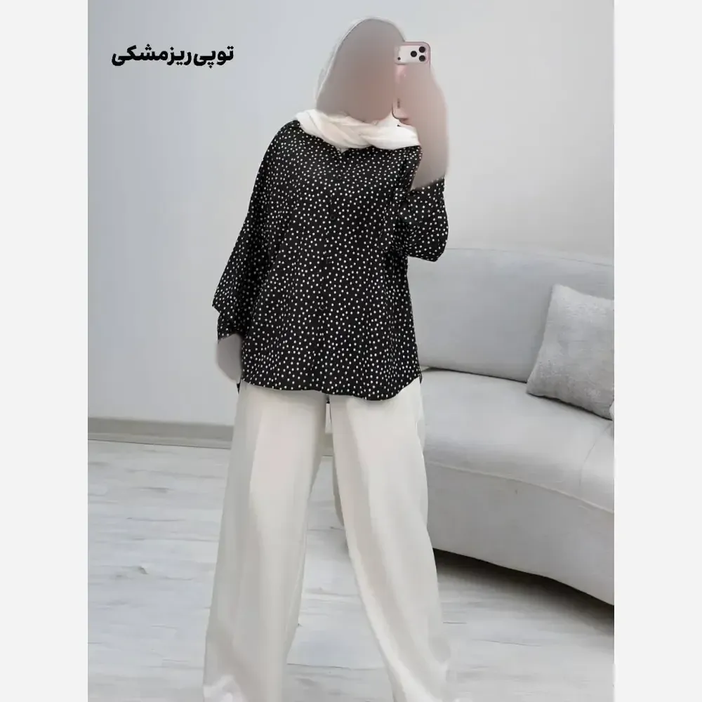 شومیز طرحدار چیچک جنس کرپ الیزه چاپی سایز فری 38 تا 48