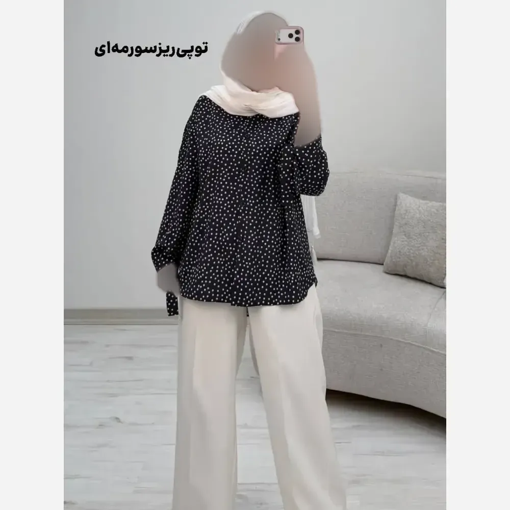 شومیز طرحدار چیچک جنس کرپ الیزه چاپی سایز فری 38 تا 48