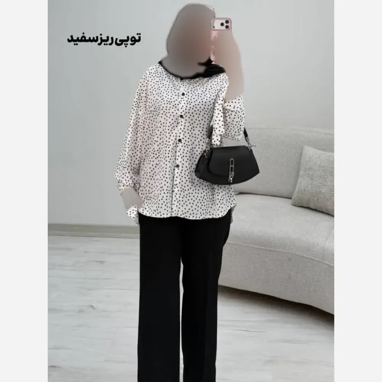 شومیز طرحدار چیچک جنس کرپ الیزه چاپی سایز فری 38 تا 48