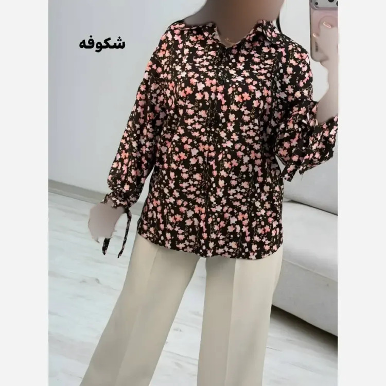 شومیز طرحدار چیچک جنس کرپ الیزه چاپی سایز فری 38 تا 48