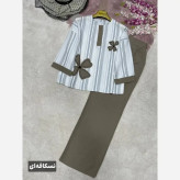 ست شومیز شلوار لنین بیسکویتی و کنفی مدل سنجاقک سایز 38 تا 46