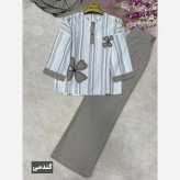 ست شومیز شلوار لنین بیسکویتی و کنفی مدل سنجاقک سایز 38 تا 46