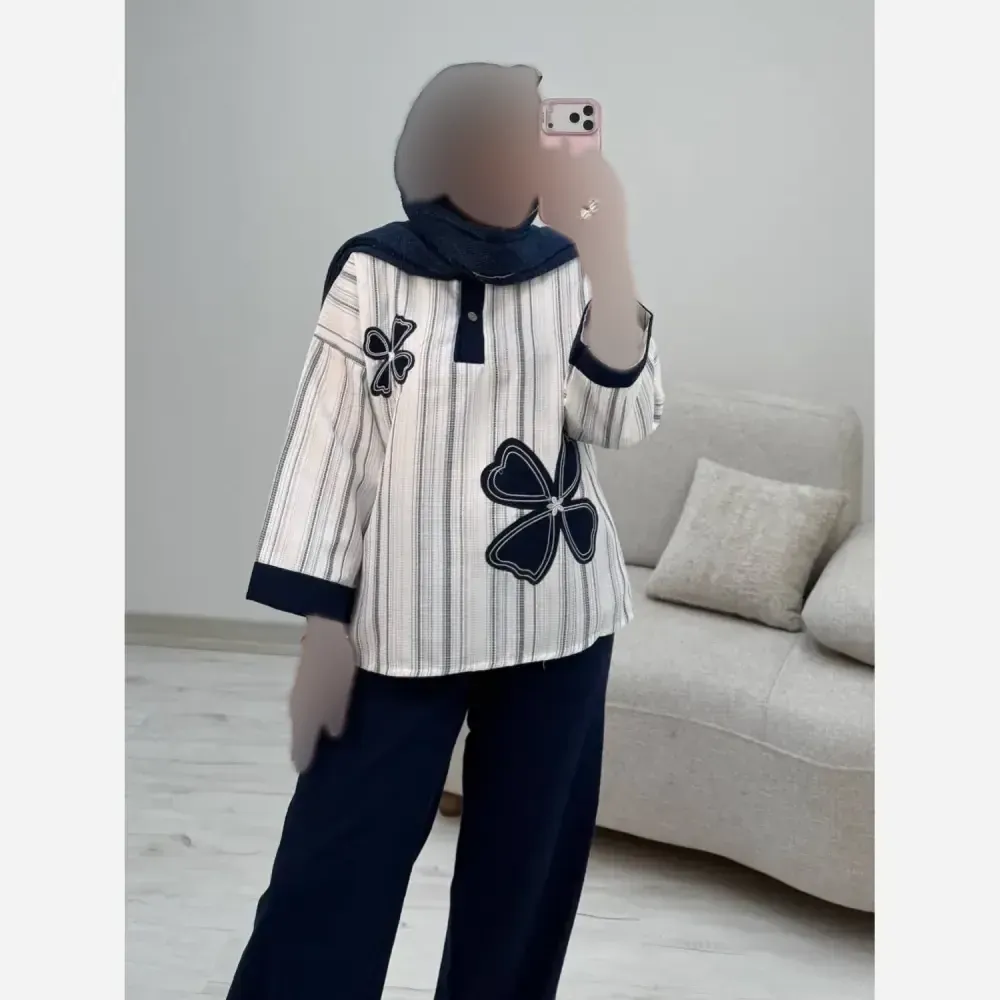ست شومیز شلوار لنین بیسکویتی و کنفی مدل سنجاقک سایز 38 تا 46