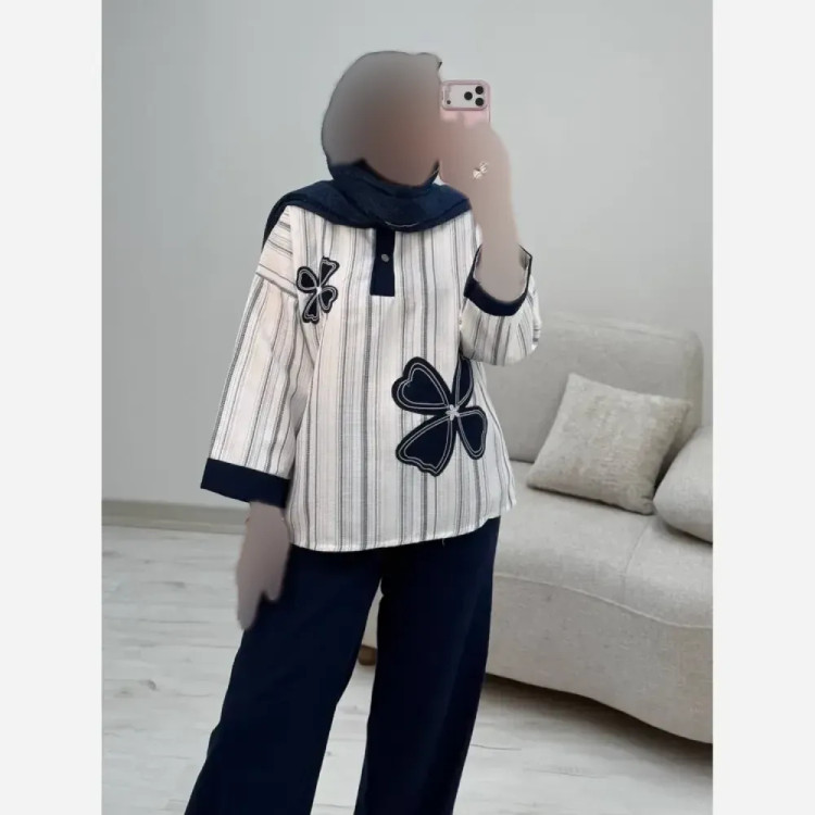 ست شومیز شلوار لنین بیسکویتی و کنفی مدل سنجاقک سایز 38 تا 46