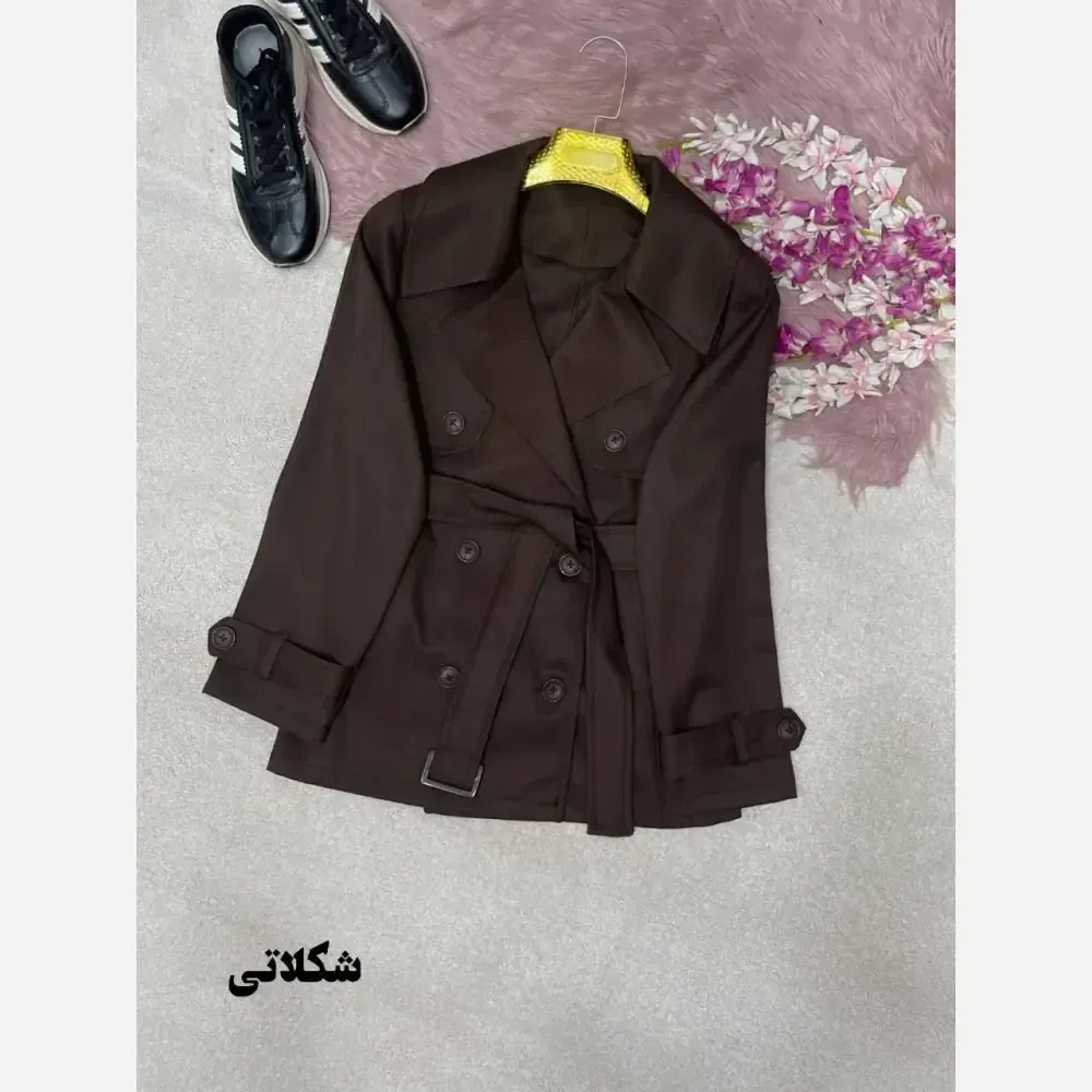 ترنچ کت زنانه مدل هیوا جنس کتان استانبولی سایز فری 38 تا 44 رنگ مشکی شکلاتی سبز سرمهای