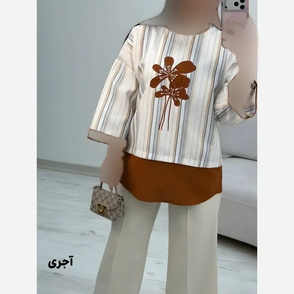 شومیز گلدوزی پرنسا جنس لنین بیسکویتی سایز فری 38 تا 46
