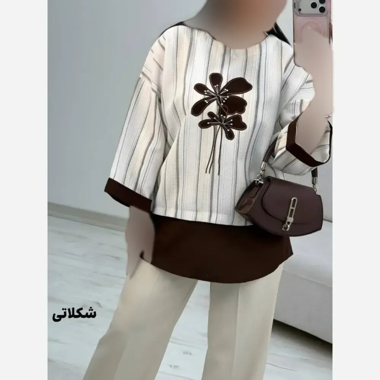 شومیز گلدوزی پرنسا جنس لنین بیسکویتی سایز فری 38 تا 46