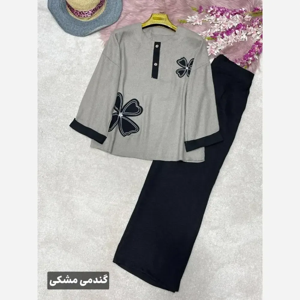 ست شومیز کنفی و شلوار شانتون مدل هیلدا سایز 38 تا 46