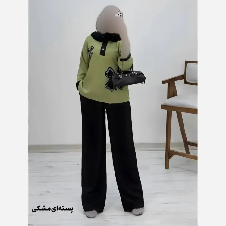 ست شومیز کنفی و شلوار شانتون مدل هیلدا سایز 38 تا 46