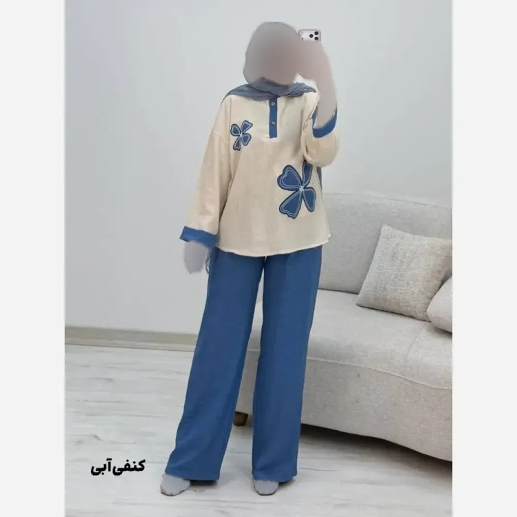 ست شومیز کنفی و شلوار شانتون مدل هیلدا سایز 38 تا 46