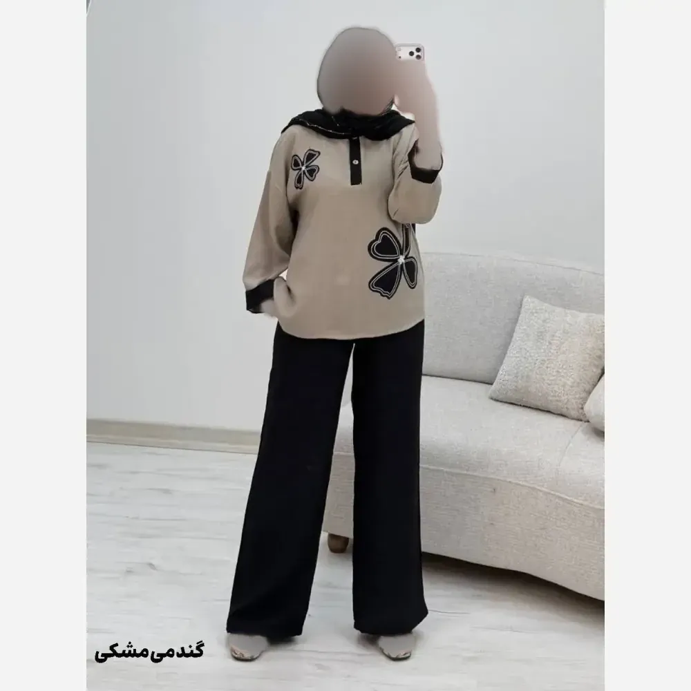 ست شومیز کنفی و شلوار شانتون مدل هیلدا سایز 38 تا 46