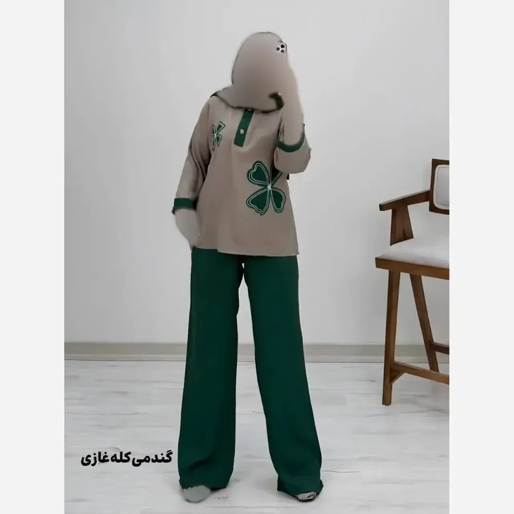 ست شومیز کنفی و شلوار شانتون مدل هیلدا سایز 38 تا 46