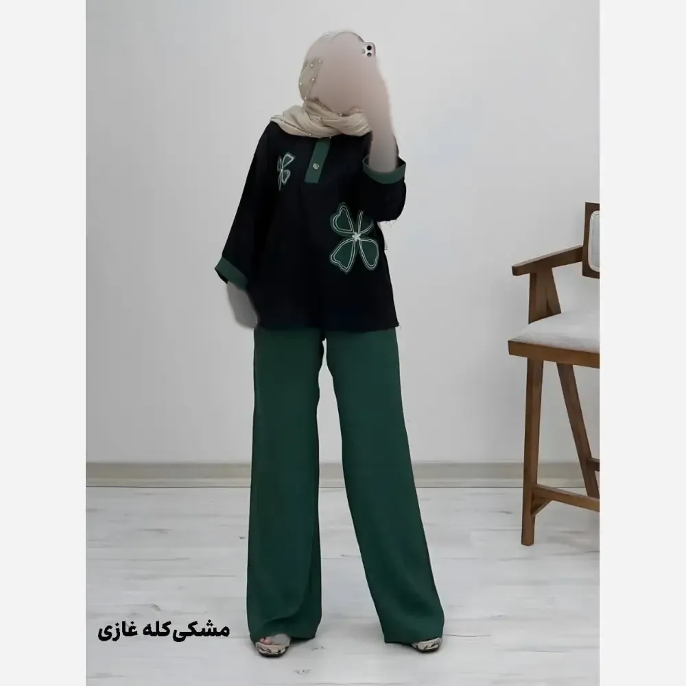 ست شومیز کنفی و شلوار شانتون مدل هیلدا سایز 38 تا 46