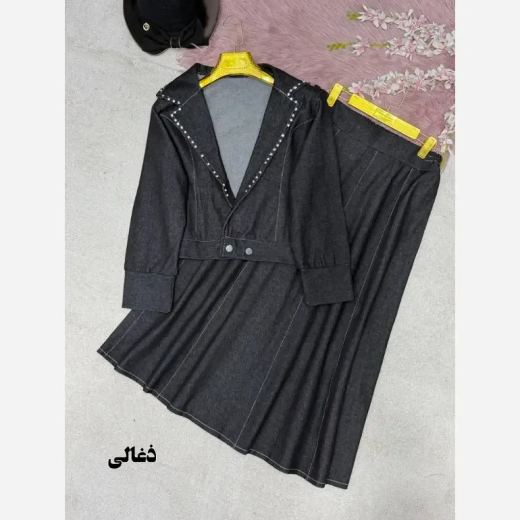 کت دامن جین زنانه مدل لوریا رنگ ذغالی و آبی سایز فری 38 تا 46