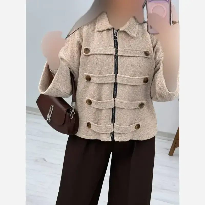 جکت مخمل پاییزه زنانه فری سایز مدل elegant