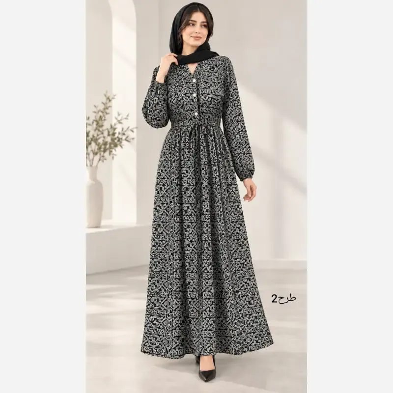 پیراهن بلند آسلین زنانه الیزه طرح دار سایزبندی 1 و 2