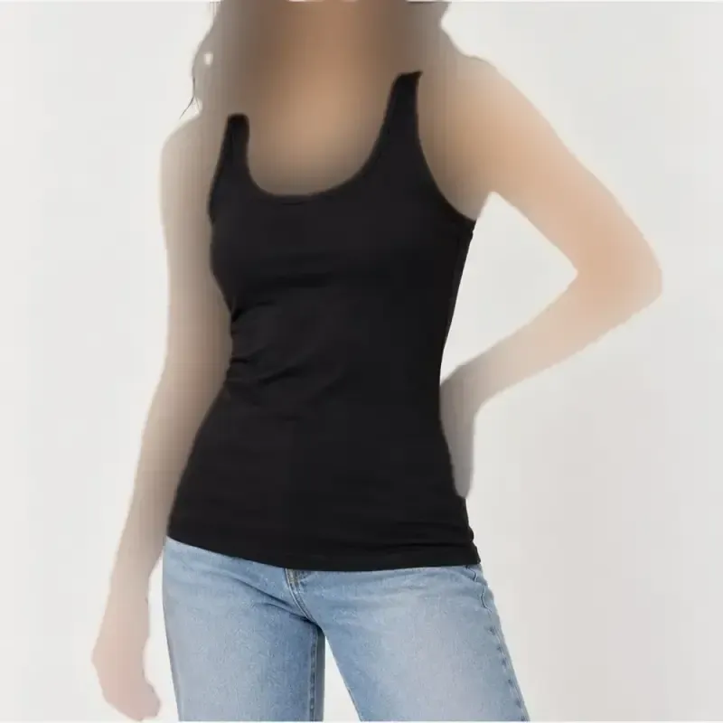 تاپ مشکی وارداتی زنانه پنبه B&C سایز S M تنخور راحت چهارفصل