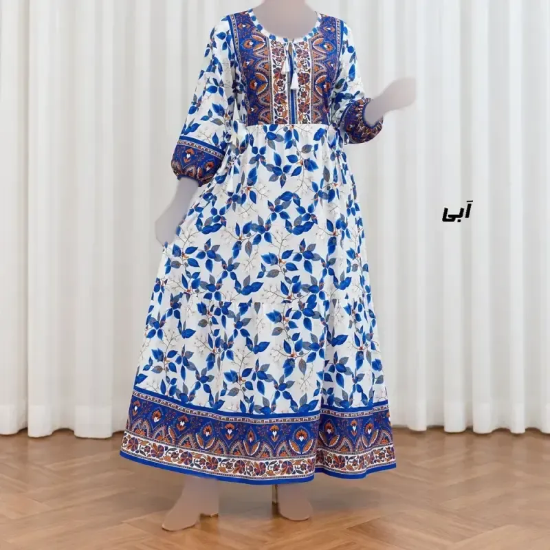 پیراهن ساحلی زنانه حاشیه دار برگ فری سایز نخی کمربنددار