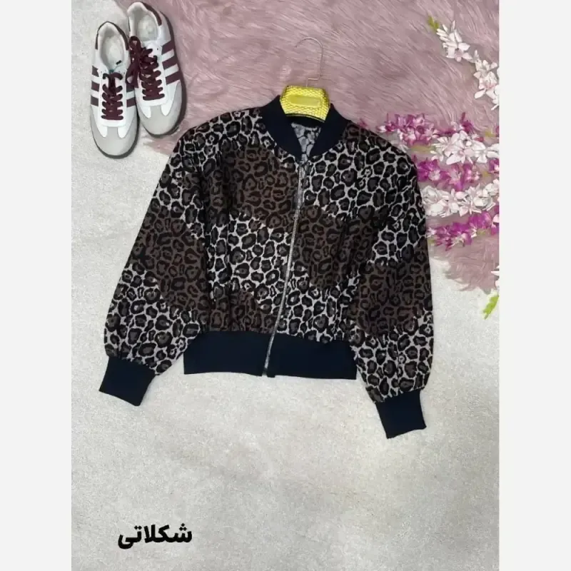 بامبر پلنگی پاییزه جنس تافته سایز فری 38 تا 46 رنگ شکلاتی و طوسی