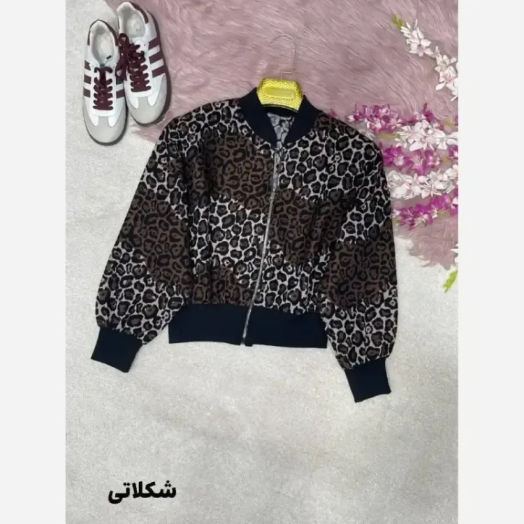 بامبر پلنگی پاییزه جنس تافته سایز فری 38 تا 46 رنگ شکلاتی و طوسی
