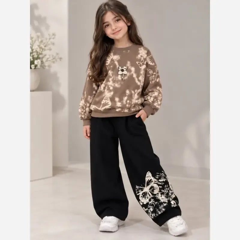 بلوز شلوار دخترانه طرح پروانه دورس پاییزه سایز 45 تا 70