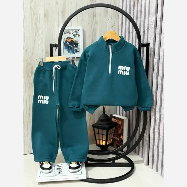 ست بلوز نیم زیپ و شلوار توکرکی مدل Miu Miu