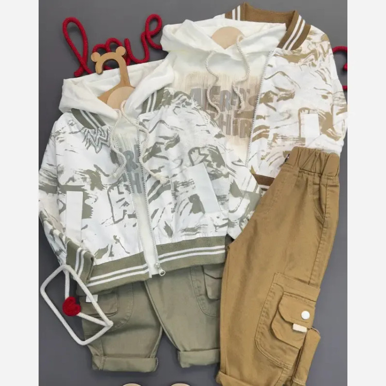 سه تیکه سویشرت و هودی و شلوار بچه گانه کتان ضدآب سایز 35 تا 50