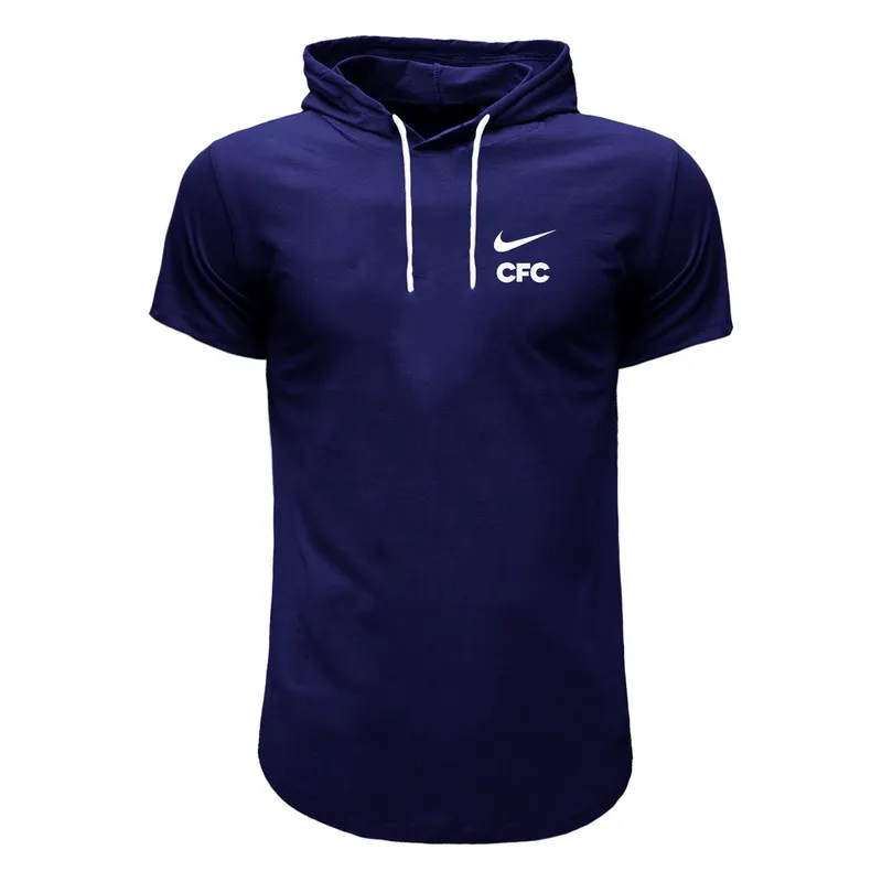 تی شرت کلاه دار آستین کوتاه مردانه نخی سرمه ای