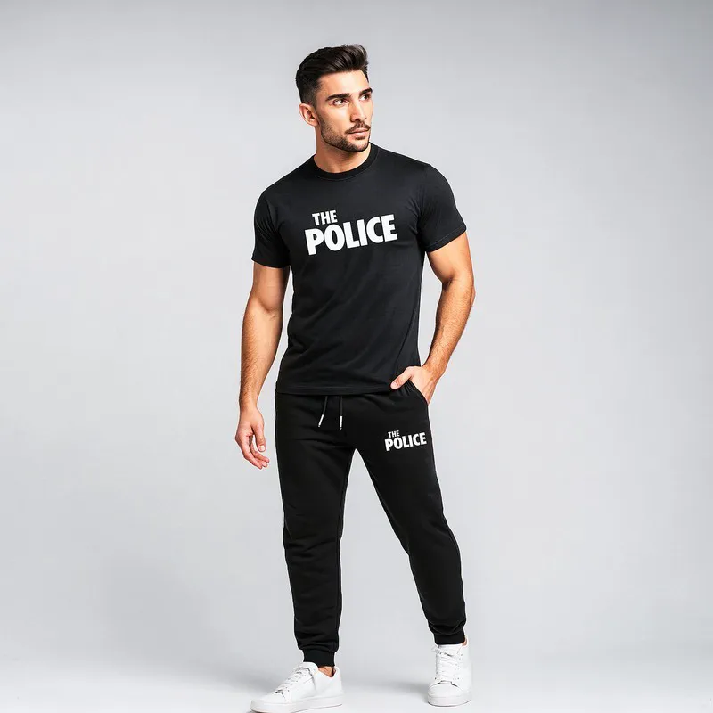 ست تیشرت و شلوار مردانه طرح Police کد 0062 جنس نخ آستین کوتاه