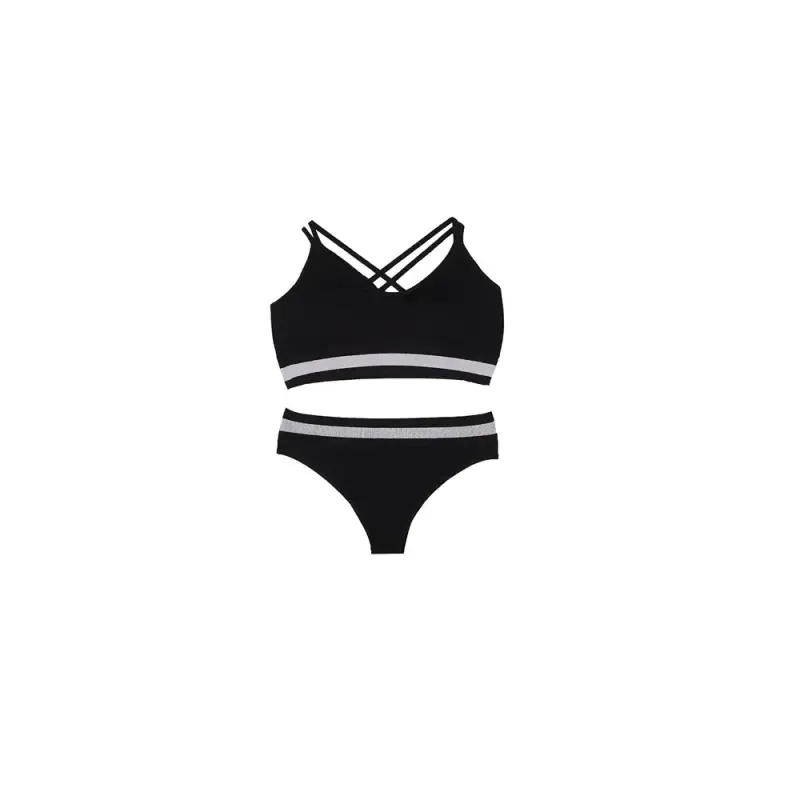 ست نیم تنه و شورت لامبادا کبریتی پشت بندی اسپرت کاپ دار فری سایز